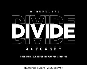 Diseño de alfabeto de líneas divididas con mayúsculas y números