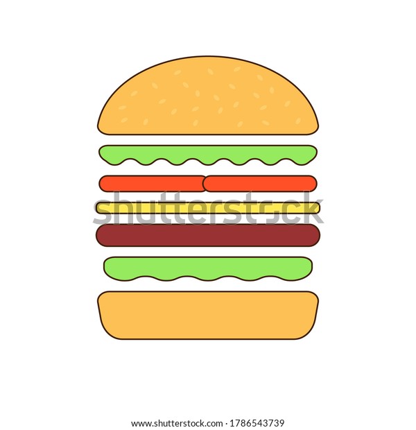 Divided sandwich on
white background. Logo, advertising, cartoon. Colorful vector
illustration. Stock
image.