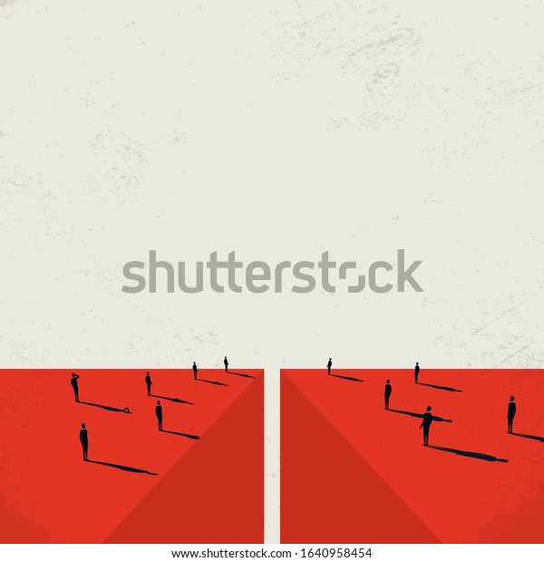 Divided society vector concept with crowds\
on opposite sides of abyss. Split in opinions and lifestyles in\
community. Symbol of modern politics of conflict and separation.\
Eps10 illustration.