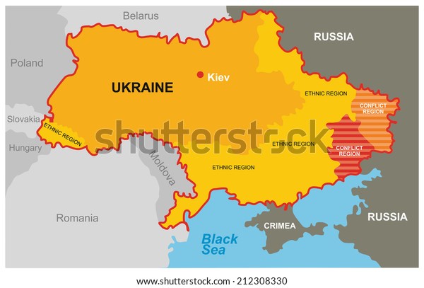 A divided Ukraine - map of the conflict region\
and the ethnic regions