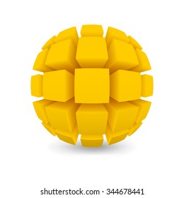Divided yellow sphere. Object on a white background. Mesh gradient was used (shadow). 