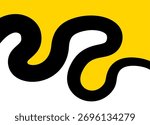 Divided yellow-black-white. Vector background. Curved black line on white background. Abstract riverbed. Design element. Map fragment. Stream. Trace. Water