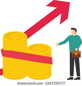 dividend concept, financial management, return on investment, income growth arrow, businessman looking at increasing income, budget planning, mutual fund, retirement savings account, fundraising.