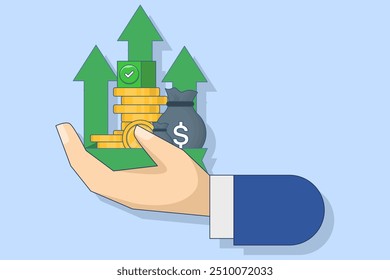 dividend concept, financial management, return on investment, income growth arrow, increase in income or profit, budget planning, retirement savings account, fundraising. vector illustration.