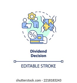 Dividend decision concept icon. Earnings distribution. Type of financial solution abstract idea thin line illustration. Isolated outline drawing. Editable stroke. Arial, Myriad Pro-Bold fonts used