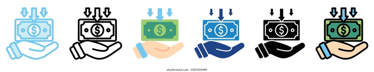 Dividend multi style, mini illustration icon. outline, flat, glyph, line color. For UI, UX, app and web, digital or print. For  education, business, economy, financial theme.