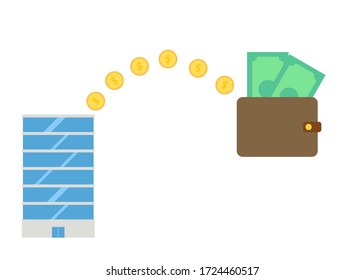 Dividend stock concept vector. Corporate pay dividend to shareholder. Finance and business concept. Flat design on white background. Investment, wealth creation.