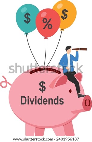 Dividend Stock investment return in financial crisis COVID-19 Coronavirus crash concept, happy businessman stock investor sitting on money bag with the word dividend floating with dollar sign balloons