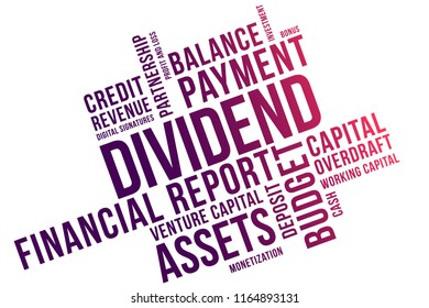 DIVIDEND word cloud collage, business concept background. Venture capital.
