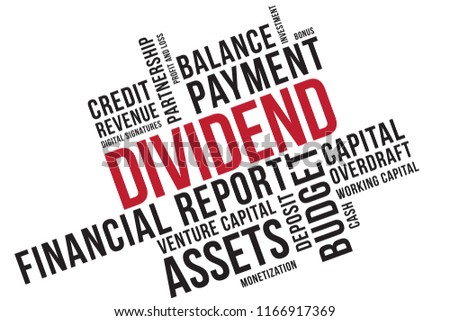 DIVIDEND word cloud collage, business concept background. Venture capital.

