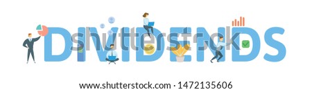 DIVIDENDS. Concept with people, letters and icons. Colored flat vector illustration. Isolated on white background.