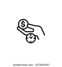 Dividends payment line icon. Hand holding cash, money, clock. Investment concept. Vector illustration can be used for income, deposit, revenue