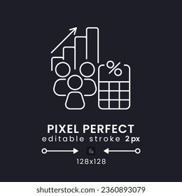 Dividends Tax white linear desktop icon on black. Taxable earnings. Shareholder payment levy. Pixel perfect 128x128, outline 2px. Isolated user interface symbol for dark theme. Editable stroke