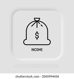 Divide el icono de línea delgada. Una bolsa de oro. Ingresos, recompensa. Ilustración vectorial.