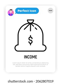 Divide el icono de línea delgada. Una bolsa de oro. Ingresos, recompensa. Ilustración vectorial.