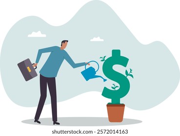 Dividends yield investment, growing profit or stock market earning return, increase money or wealth, success investing, income growth.business concept.flat character.