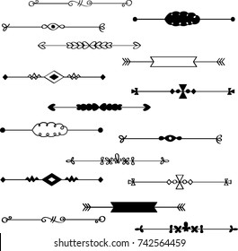 Divider, Borders, Black Outline, vector, set, design elements, freehand, doodles, Simple, Line, Border, Wavy, Flower, Dots, Arrow, Bow, leafs, tribal, Elegant, Decorative, Heart, cloud, silhouette
