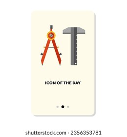 Divider compass and architector ruler flat vector icon. Office supplies for engineering work isolated vector illustration. Stationery, school supplies, tools concept for web design and apps