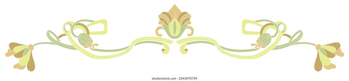Divisor - elemento de layout decorativo com padrão floral em estilo art deco. Ilustração de vetor desenhada à mão. Design de cores planas.