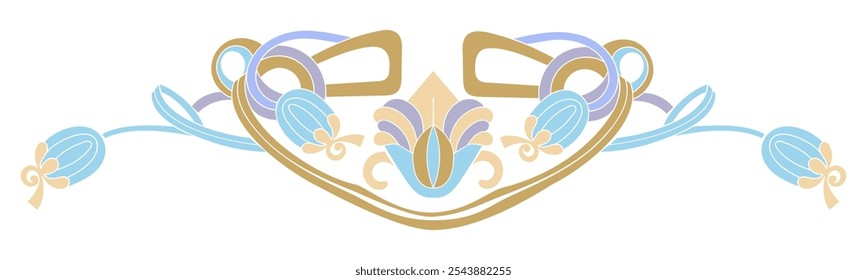 Divider - decorative layout element with floral pattern in Art Deco style. Hand drawn vector illustration. Flat color design.