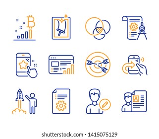 Divider document, Targeting and Euler diagram icons simple set. Window cleaning, Share call and Edit person signs. Star rating, Technical documentation and Web report symbols. Vector