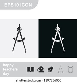 Divider flat black and white vector icon. Compass illustration.