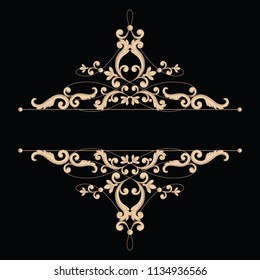 Divider or frame in calligraphic retro style isolated on black background. Can be used for decorate cards, invitations, books and letters. Vector illustration.