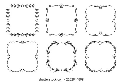 Divider frames flower, symbolic, heart, moon and leafy set. Ornate retro borders. For the design of wedding and greeting cards, menus and certificates. Calligraphic ornamental frame collection