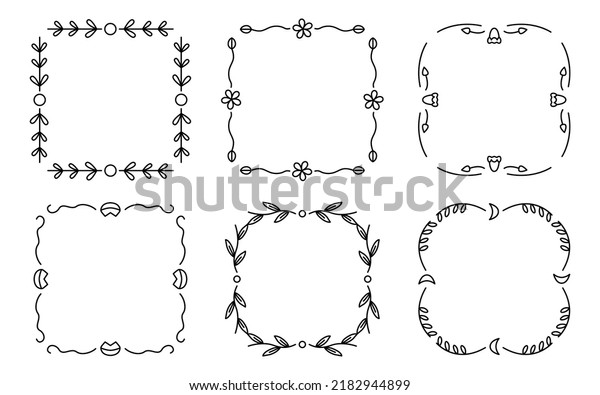 Divider frames flower, symbolic, heart, moon\
and leafy set. Ornate retro borders. For the design of wedding and\
greeting cards, menus and certificates. Calligraphic ornamental\
frame collection
