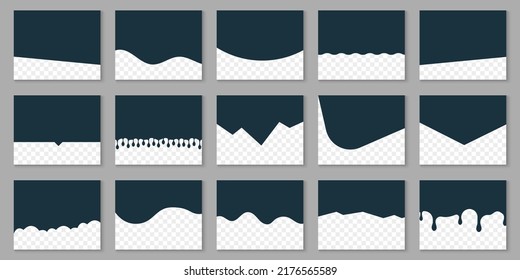 Divider Header for App, Banners or Posters. Set of Template Dividers Shapes for Website. Curve Lines, Drops, Wave Collection of Design Element for Top, Bottom Page Web Site. Vector Illustration.