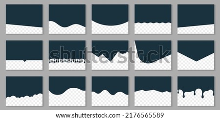 Divider Header for App, Banners or Posters. Set of Template Dividers Shapes for Website. Curve Lines, Drops, Wave Collection of Design Element for Top, Bottom Page Web Site. Vector Illustration.