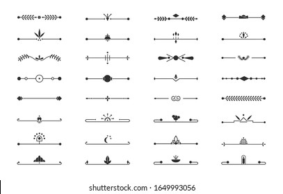 Divider Line Border Set. Graphic Decorative Element For Design Book Page, Text Break, Wedding Invitation, Card, Certificate, Menu Retro, Art Deco, Elegant Decor. Isolated On White Vector Illustration