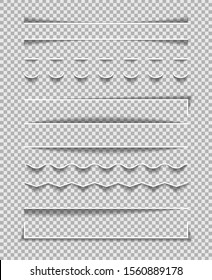 Divider lines shadow. Frame of edge of paper on transparent background. Line border of shadow with corners for text page, banner, web tab. Realistic lines shadow effect. isolated vector eps10