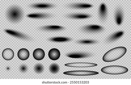 Divider lines, square and rectangle, round and oval shades isolated on transparent background. Paper sheet shadow effect, on transparant background. 