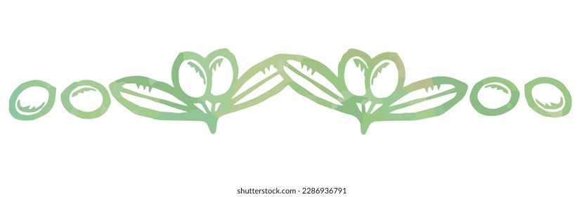 Divider with olive and leaves. Watercolor. Vector illustration.