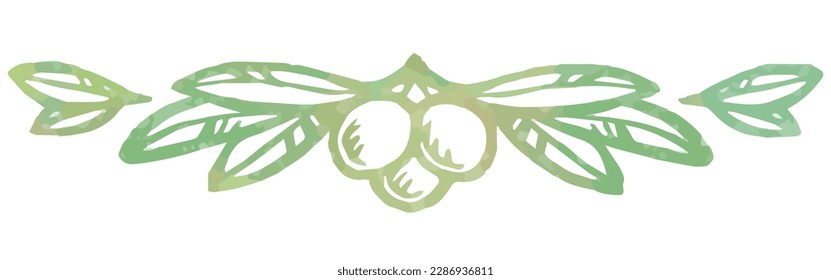 Divider with olive and leaves. Watercolor. Vector illustration.