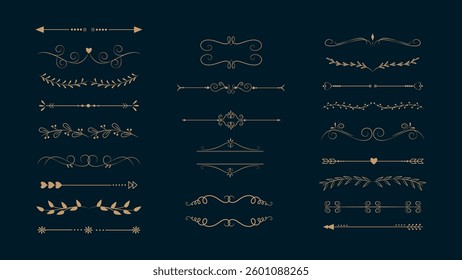 Divider ornament, borders, vintage line separators. Text dividers doodle set. Wedding decorative elements.