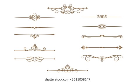Divider ornament, borders, vintage line separators. Text dividers doodle set. Wedding decorative elements.  Hand drawn vector illustration isolated on white background
