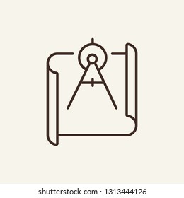 Divider and paper line icon. Paper document and compass on white background. Architecture concept. Vector illustration can be used for topics like design, architecting, working