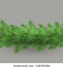 Divider of realistic looking Сhristmas tree branches effect with shadow isolated on transparent background. EPS 10