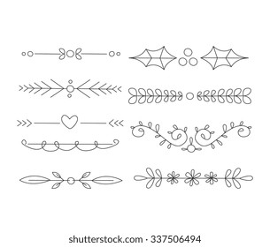 Divider Set. Calligraphic Handdrawn Design Elements. Vector Illustration Set