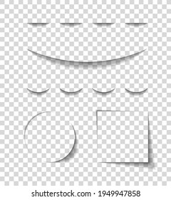 Divider of shadow. Divider of paper with shadows. Box, lines for web page. Banner with frame on transparent background. Design borders with effect for text. Set of graphic element for website. Vector.