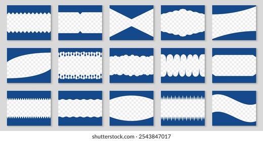 Divider Shape Collection for Websites. Abstract Top and Bottom Design Elements for Web Pages. Waves, Curves, Drop Separators with Transparent Background. Isolated Vector Illustration.
