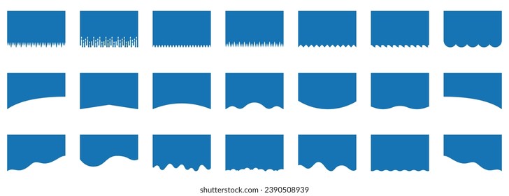 Divider Form Set für den unteren Bereich der Webseite oder Website oben. Separator für Banner, App, Poster. Sammlung abstrakter Design-Elemente. Wellen bilden sich, Kurven, Drops. Einzelne Vektorgrafik.