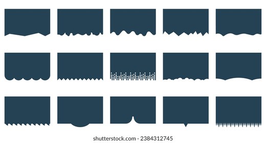 Divider Shape for Website Set. Curve Lines, Drops, Wave Shape Separator Effects Collection For Poster, App, Banner. Abstract Design Elements for Web Page Top and Bottom. Isolated Vector Illustration.