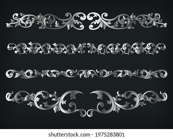 Divider Silver Frame Victorian Ornamental Line Floral Isolated Vector