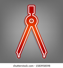 Divider simple sign. Flat red icon with linear white icon with gray shadow at grayish background. Illustration.