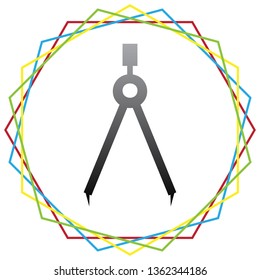 Divider simple sign. Vector. Black icon with patch of light inside colorful hexagonal frames at white background.