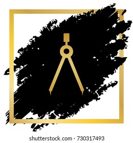 Divider simple sign. Vector. Golden icon at black spot inside golden frame on white background.