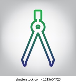 Divider simple sign. Vector. Green to blue gradient contour icon at grayish background with light in center.